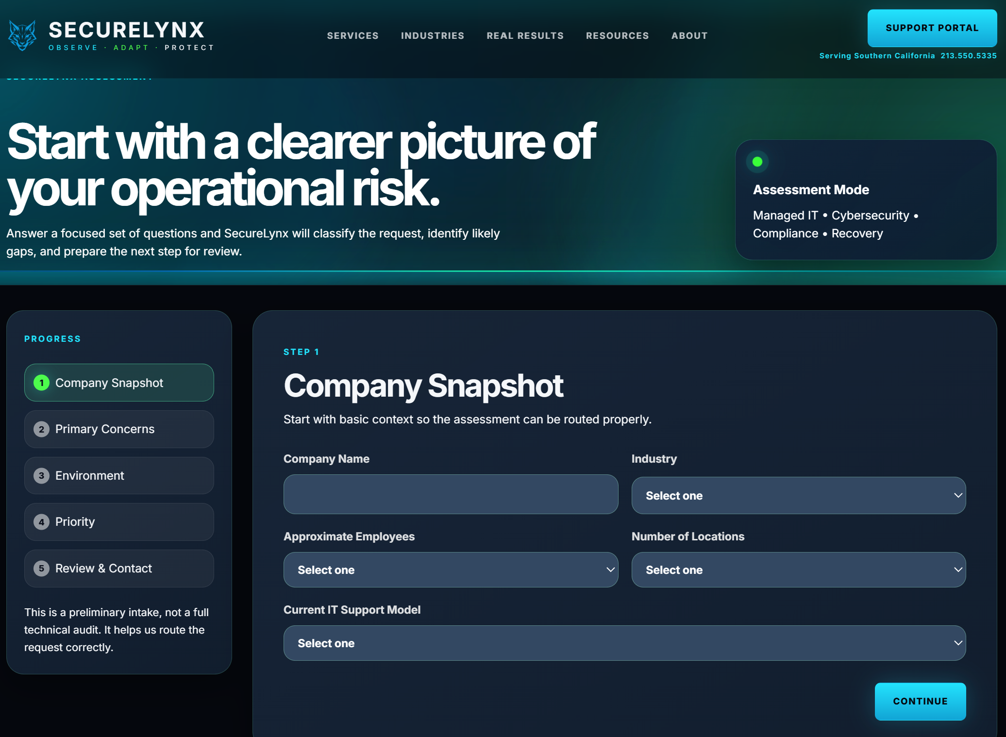 The multi-step risk assessment: Company Snapshot through Review & Contact